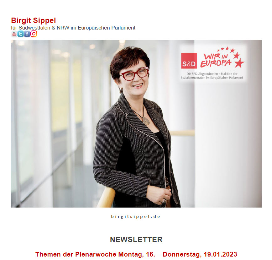Themen der Plenarwoche Montag, 16. – Donnerstag, 19.01.2023